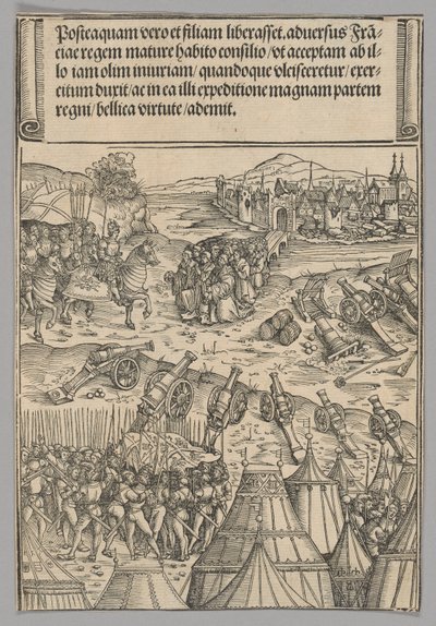 Kapitulace francouzského města, deska 12 z Historických scén ze života císaře Maxmiliána I. z Vítězného oblouku od Wolf Traut