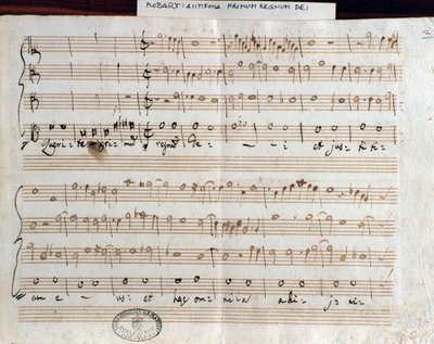 Notová stránka knihy Seek the first Kingdom of God od Mozarta k získání titulu Accademico filarmonico (1770) od Wolfgang Amadeus Mozart