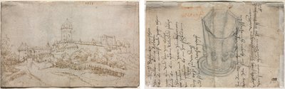 Pohled na zámek (recto); Osmistranný pohár (verze) od Wolfgang Huber