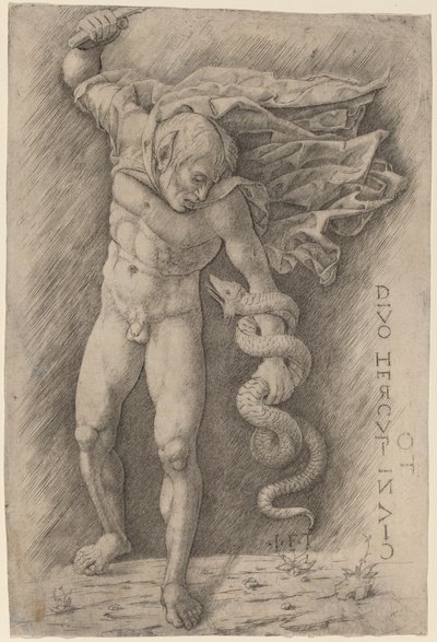 Faun bojuje s hadem od Workshop of Andrea Mantegna
