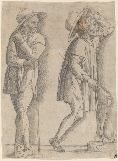 Dva rolníci od Workshop of Andrea Mantegna