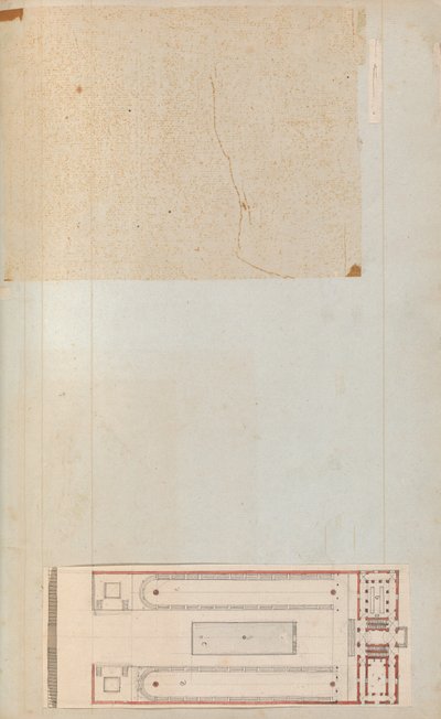Stránka z Scrapbook obsahující kresby a několik tisků architektury, Int..., ca. 1800-1850. Tvůrci: Workshop Charlese Perciera, Workshop Pierra Françoise Léonarda Fontaina. od Workshop of Charles Percier, Workshop of Pierre