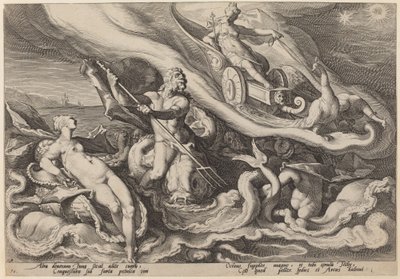 Juno si stěžuje Oceanusovi a Tethys na Callisto od Workshop of Hendrick Goltzius, after Hendrick Goltzius