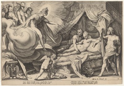 Mars a Venuše překvapeni od Workshop of Hendrick Goltzius, after Hendrick Goltzius