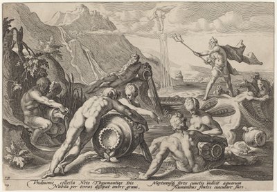 Neptun plánující zkázu člověka od Workshop of Hendrick Goltzius, after Hendrick Goltzius