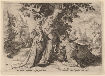 Dcery Cecrops Otevřou rakev, kterou jim svěřila Minerva od Workshop of Hendrick Goltzius, after Hendrick Goltzius