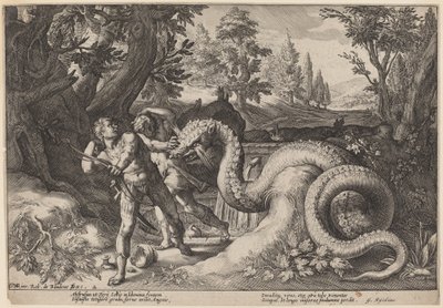 Drak požírající společníky Cadma od Workshop of Hendrick Goltzius, after Hendrick Goltzius