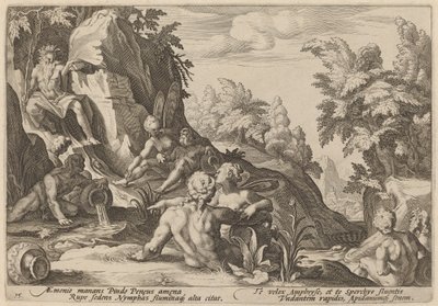 Řeka Bůh Peneus obklopený jinými božstvy od Workshop of Hendrick Goltzius, after Hendrick Goltzius