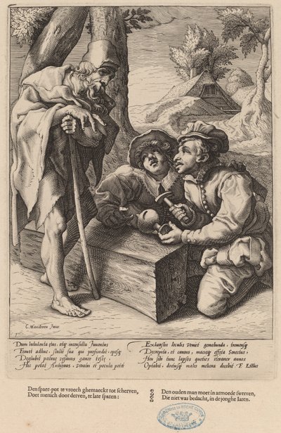 Neutrácejte své úspory příliš brzy od Workshop of Hendrick Goltzius, after Karel van Mander I