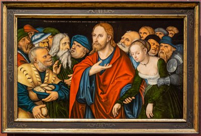 Německy: Christus und die Ehebrecherin Kristus a žena, která se dopustila cizoložství od workshop of Lucas Cranach the Elder