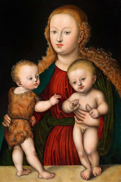 Německy: Madona s dítětem a svatým Janem Křtitelem Panna s dítětem a svatým Janem od workshop of Lucas Cranach the Elder