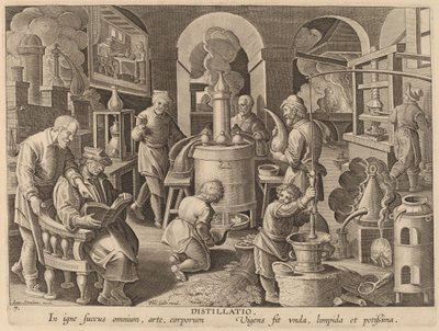 Destilace (destilace) od Workshop of Philip Galle after Jan van der Straet