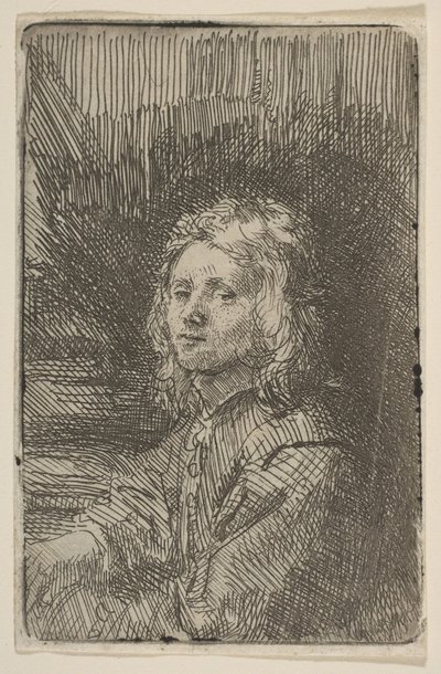 Mladý muž, poloviční délka, 1620-69. od Workshop of Rembrandt