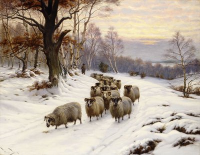 Pastýř a jeho stádo na cestě v zimě od Wright Barker