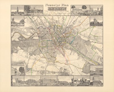 Historická mapa Berlína, vydaná Verlag von Gebrueder Rocca, Berlín 1838 od W.v. Moellendorf