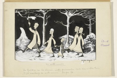 Henk, Anne, Hans, Noor a Elly pochodují sněhem od Wybo Meijer (signed by artist)