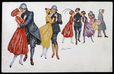 Vojáci a jejich snoubenci, mariňáci nebo přátelé - ilustrace Xavier Sager (1870-1930) pohlednice, v.1915 od Xavier Sager