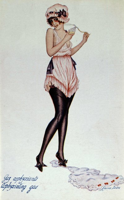 Modelový korzet kolem roku 1830 a dveře - podvazek. Xavier Sager (1870-1930) V „“ Korzet v umění a morálce od 18. do 19.“ od F. Librona a H. Clouzota od Xavier Sager