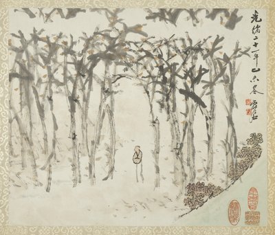 Krajina s postavou, z alba krajin a kaligrafie pro Liu Songfu, 1895-96 od Xugu