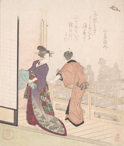 Scéna na verandě čajovny, 18.-19. století. od Yanagawa Shigenobu
