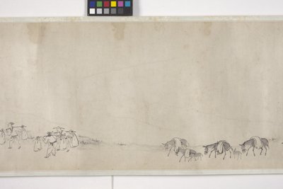 Sto oslů přepravujících obilí, ruční svitek, cca 1700 (inkoust na papíře) od Ye Yin