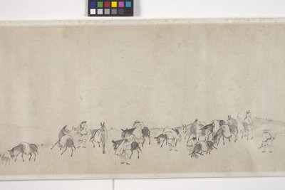 Sto oslů přepravujících obilí, ruční svitek, cca 1700 (inkoust na papíře) od Ye Yin