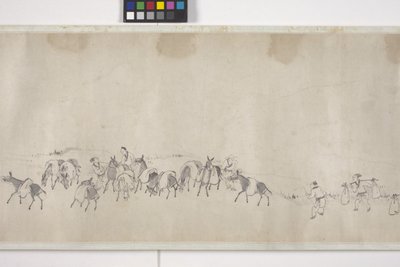 Sto oslů přepravujících obilí, ruční svitek, cca 1700 (inkoust na papíře) od Ye Yin