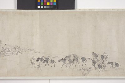 Sto oslů přepravujících obilí, ruční svitek, cca 1700 (inkoust na papíře) od Ye Yin