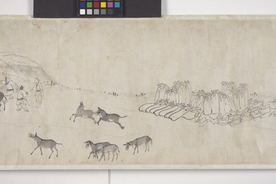 Sto oslů přepravujících obilí, ruční svitek, cca 1700 (inkoust na papíře) od Ye Yin