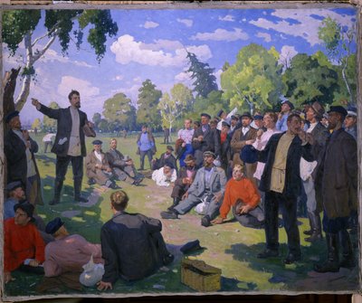 Svátek práce 1. v roce 1891 (první máj roku 1891). Den odpočinku a shromáždění pracovníků ve slunném parku. Obraz Jefima Michajloviče Čeptsova (1875-1950), olej na plátně 1935. Sovětské umění 20. století. Státní ruské muzeum, Saint od Yefim Mikhailovich Tcheptsov
