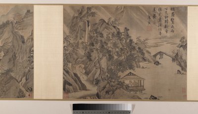Krajiny (osm albových listů ve formě svitku; tuš a barva na hedvábí) od Yin Tang