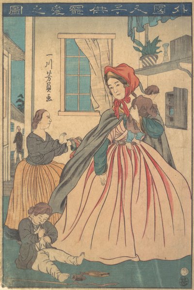 Cizinec se těší ze svých dětí, 1860 10. měsíc. od Yoshikazu