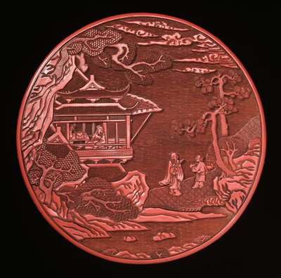 Kruhová vyřezávaná krabička a kryt na rumělku (lakované dřevo) (viz také 272180 a 272181) od Yuan Dynasty Chinese School