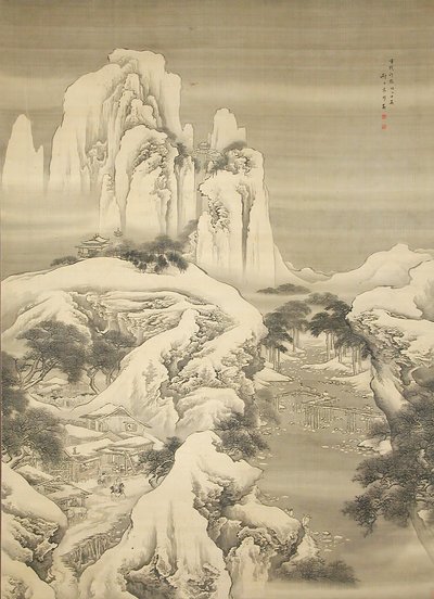 Inn and Travellers in Snowy Mountains z roku 1745. od Yuan Yao