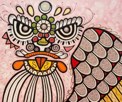 Lví tanec bílý, 2022 (olej na plátně) od Yue Zeng