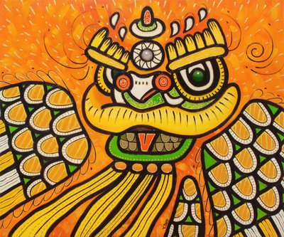 Lví tanec žlutý, 2022 (olej na plátně) od Yue Zeng