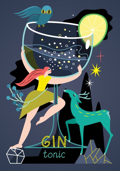 Gin Tonic, 2017 (vektorová ilustrace) od Yulia Drobova