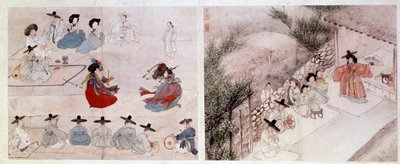 Art coreen: ženská bojová scéna každodenního života. Tisky Sin Yun Bok (nebo Hyewon v roce 1758). 18. nebo 19. století. Kolekce Hyung Pil Chun od Yun bok Sin