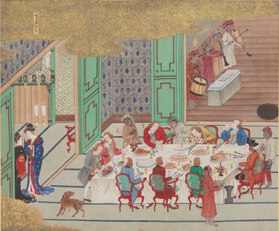 Holandský banket, Štědrý večer v Nagasaki, z Bankan-zu, 1797. od Yushi Ishizaki