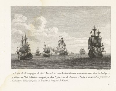 Jan Bart valt Hollandse schepen in de Baltische zee aan, 1675 Na konci tažení roku 1675 Jean-Bart se stejným Corsairem o 10 dělech, plavby po Baltu, zaútočil tam na holandskou flotilu (...) (název předmětu) Sbírka Jean-Barových bojů od Yves Marie Le Gouaz