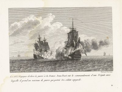 Jan Bart verovert een Spaans schip se setkal s 350 vojáky na palubě, 1683 V roce 1683 Španělsko vyhlásilo válku Francii, Jean-Bart velel fregatě, se kterou vzal válečnou loď s 350 španělskými vojáky (titul na obje od Yves Marie Le Gouaz