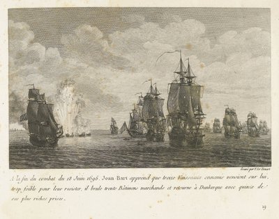 Treffen tussen een vloot onder Jan Bart en een Hollandse vloot, 1696 Na konci boje 18. června 1696 se Jean-Bart dozví, že třináct nepřátelských plavidel (...) a vrací se do Dunkerque s patnácti ze svých nejbohatších cen (titul na předmětu) Kolekce comba od Yves Marie Le Gouaz
