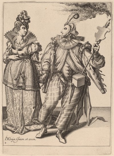 Žena vedená hráčem držícím pochodeň od Zacharias Dolendo after Jacques de Gheyn II