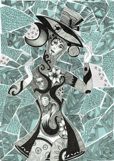 Nálada, 2017 (inkoust, koláž na papíře) od Sabina Nedelcheva Williams