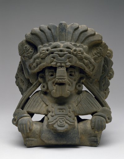 Urna se sedícím předkem, 600-900 n. l. (hliněné nádobí se skluzem) od Zapotec Zapotec
