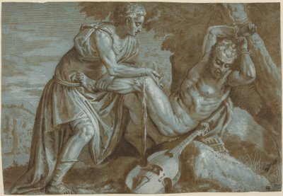 Apollón a Marsyas, kolem roku 1600 (kresba tuší) od Zenon Veronese
