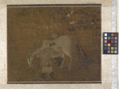 Česací hřebci bílého koně (barvy na hedvábí) od Zhao Mengfu Chao Meng Fu or