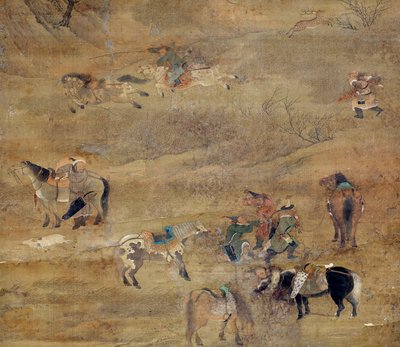 Mongolský jezdec honí koně. Detail. Malba na hedvábí od Fou Tchao Mong (1254-1322). Dynastie Yuan (1206-1368 n. l.) Paříž, Guimetovo muzeum, Národní muzeum asijského umění od Zhao Mengfu Chao Meng Fu or