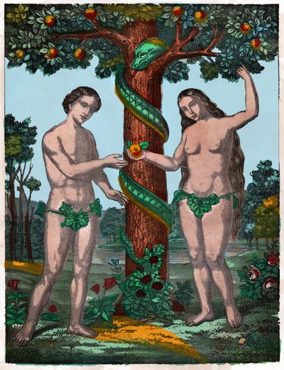 Adam a Eva, cca 1880 (rytina) od . .