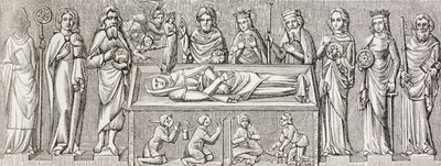 Po basreliéfu na hrobu princezny Alžběty Uherské (1207 - 1231) katolické světice, z knihy „Vojenský a náboženský život ve středověku“ od Paula Lacroixe publikované v Londýně kolem roku 1880 od Ferdinand Georg Waldmuller
